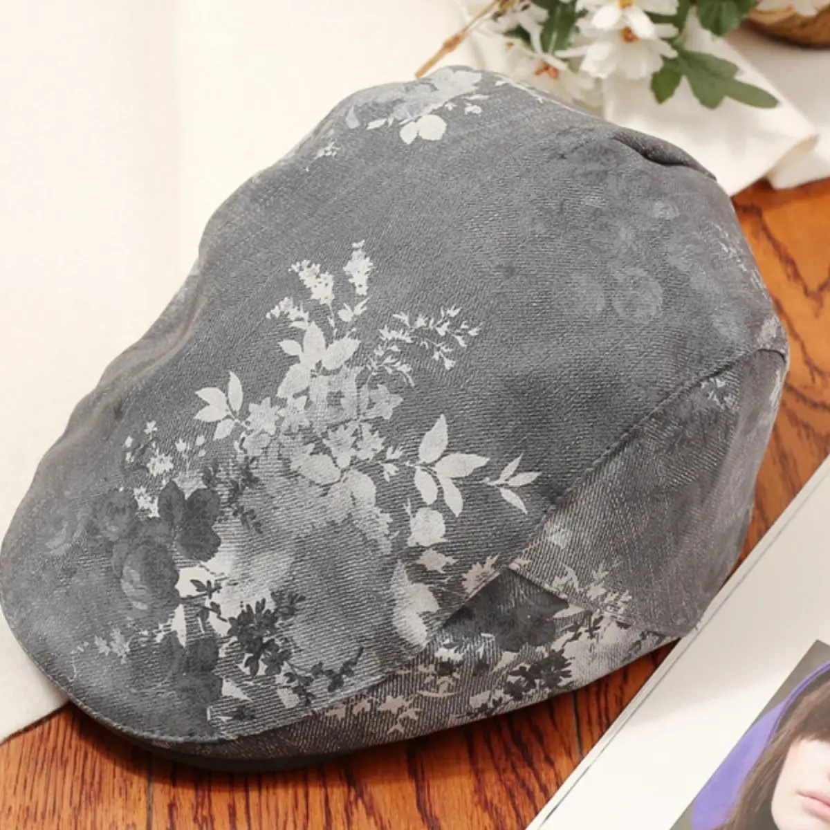 Women Floral Beret Cap Pumpkin Cap Duckbill Cap Brown