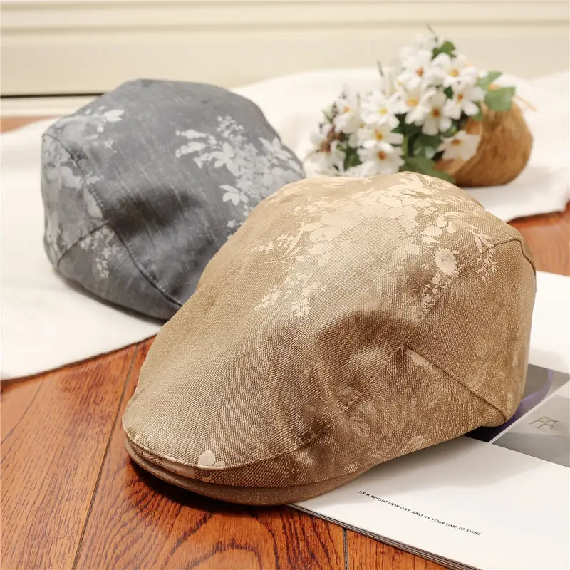 Women Floral Beret Cap Pumpkin Cap Duckbill Cap Brown — feature 2