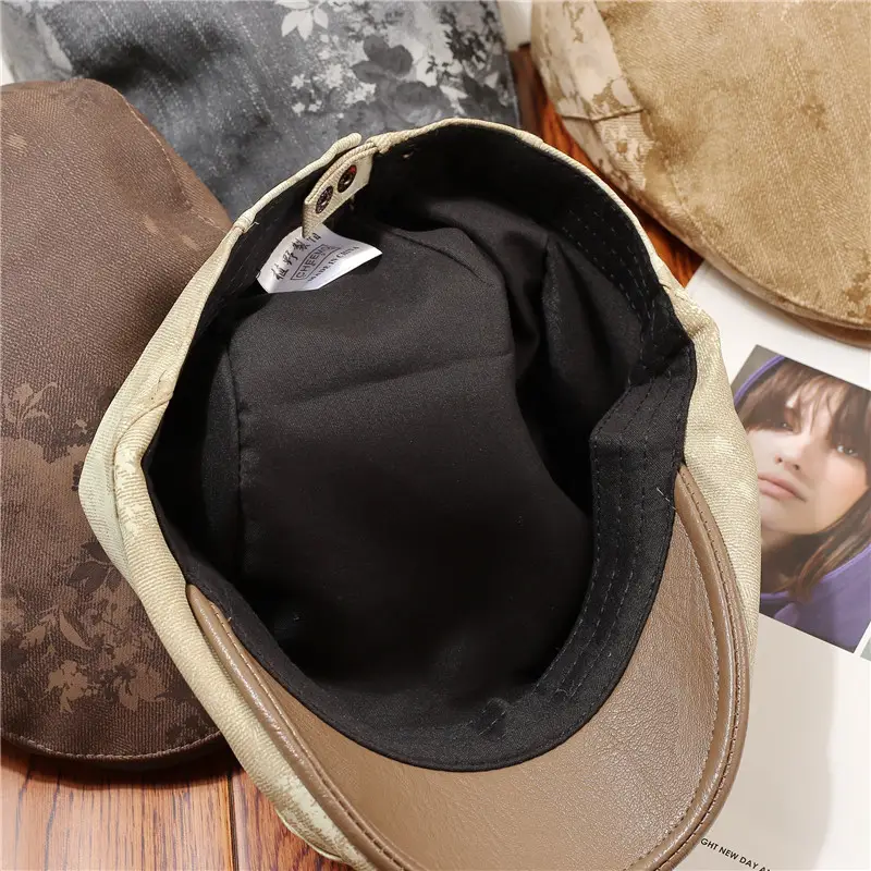 Women Floral Beret Cap Pumpkin Cap Duckbill Cap Brown — feature 3