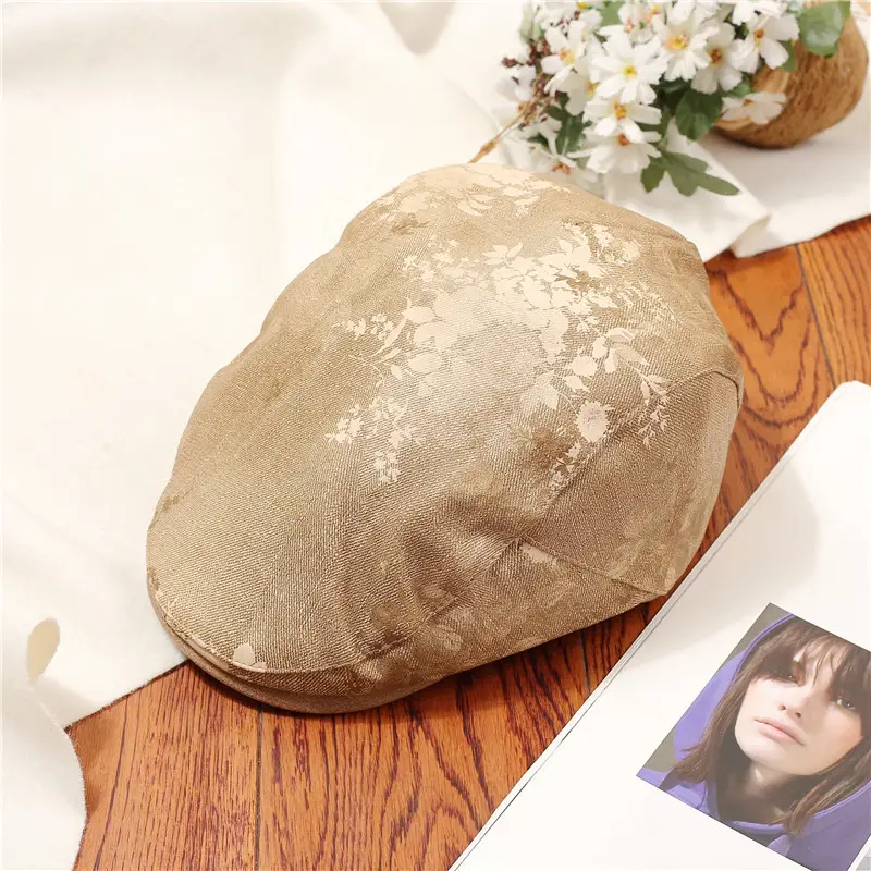 Women Floral Beret Cap Pumpkin Cap Duckbill Cap Brown — feature 5