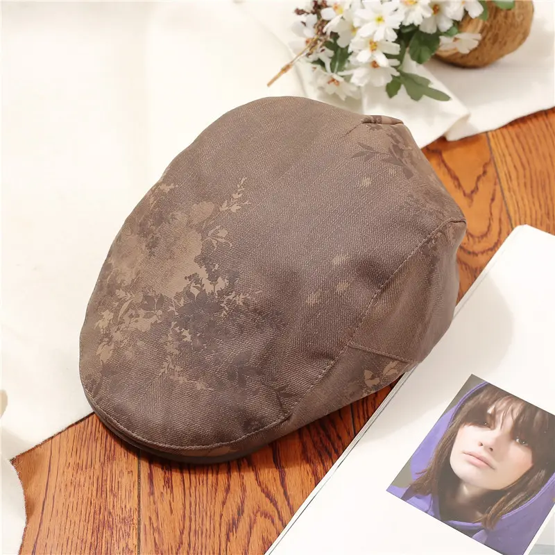 Women Floral Beret Cap Pumpkin Cap Duckbill Cap Brown — feature 6