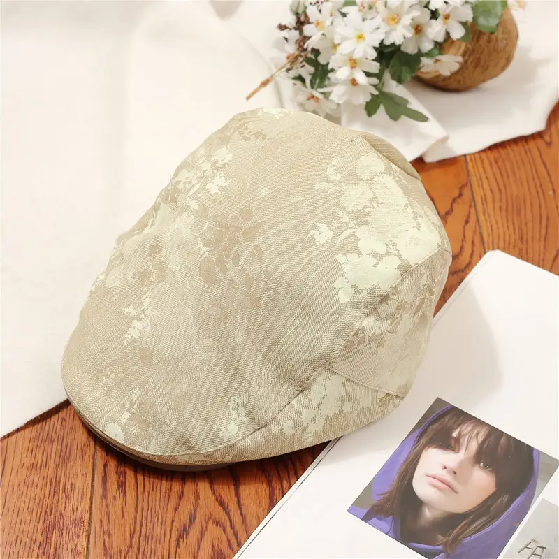 Women Floral Beret Cap Pumpkin Cap Duckbill Cap Brown — feature 7