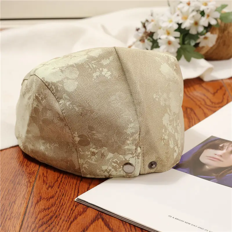 Women Floral Beret Cap Pumpkin Cap Duckbill Cap Brown — feature 8