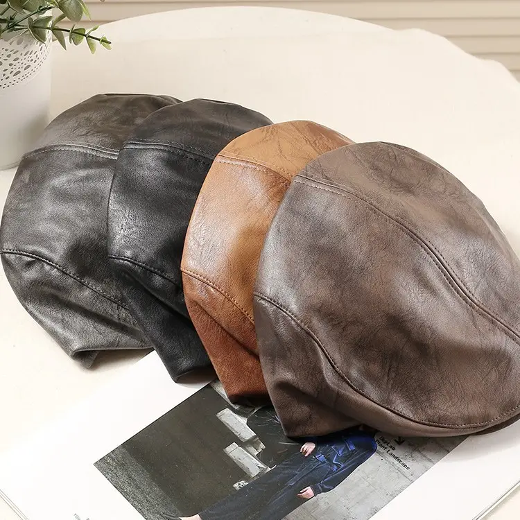 Women Duckbill Cap American Retro PU Leather 2025 Spring - Image 6