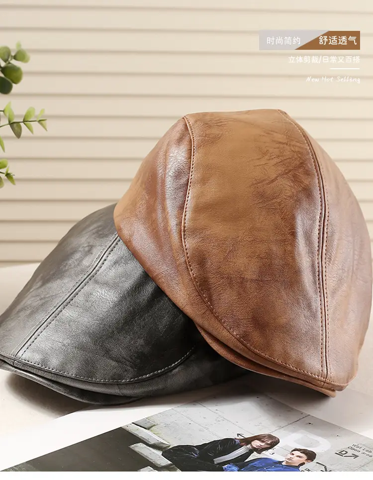Women Duckbill Cap American Retro PU Leather 2025 Spring — feature 1