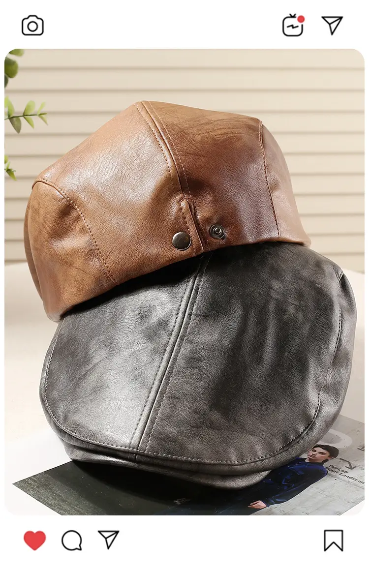 Women Duckbill Cap American Retro PU Leather 2025 Spring — feature 2