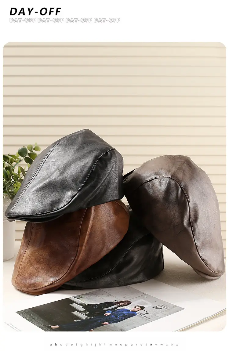 Women Duckbill Cap American Retro PU Leather 2025 Spring — feature 4