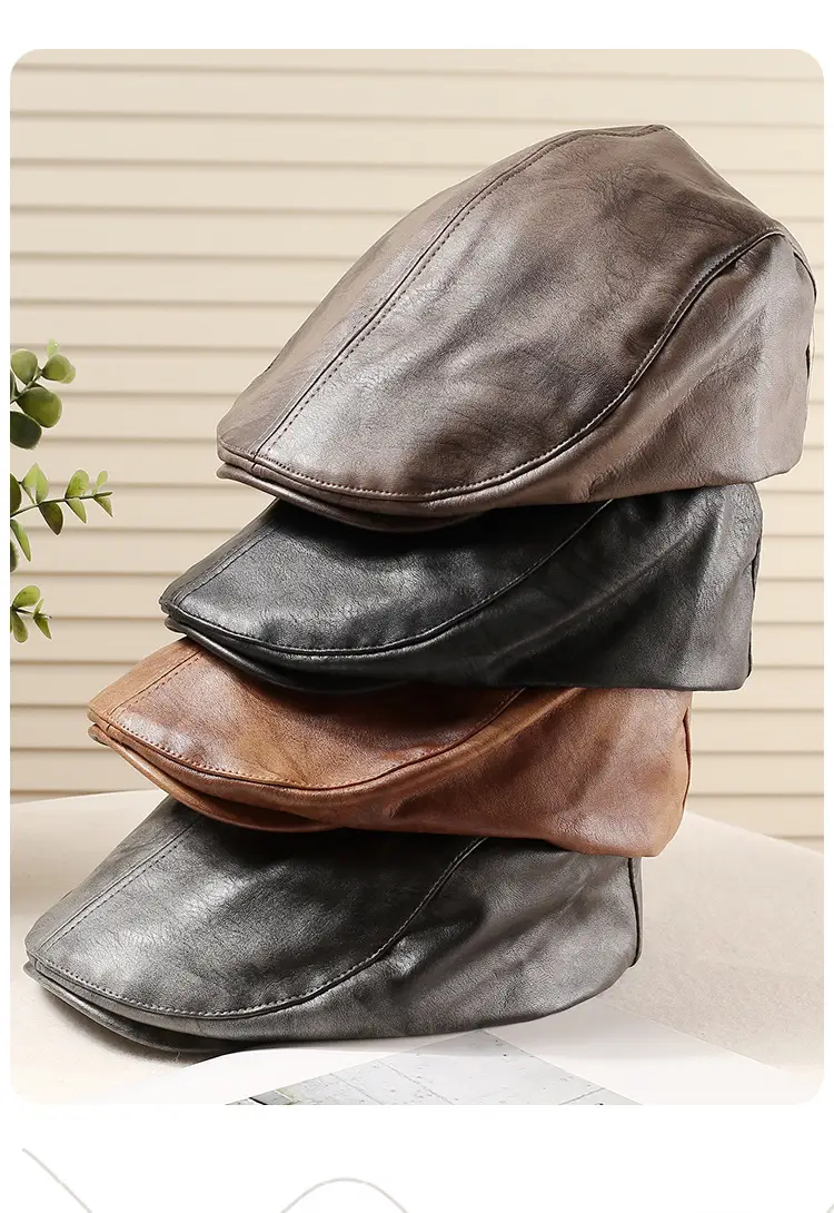 Women Duckbill Cap American Retro PU Leather 2025 Spring — feature 5