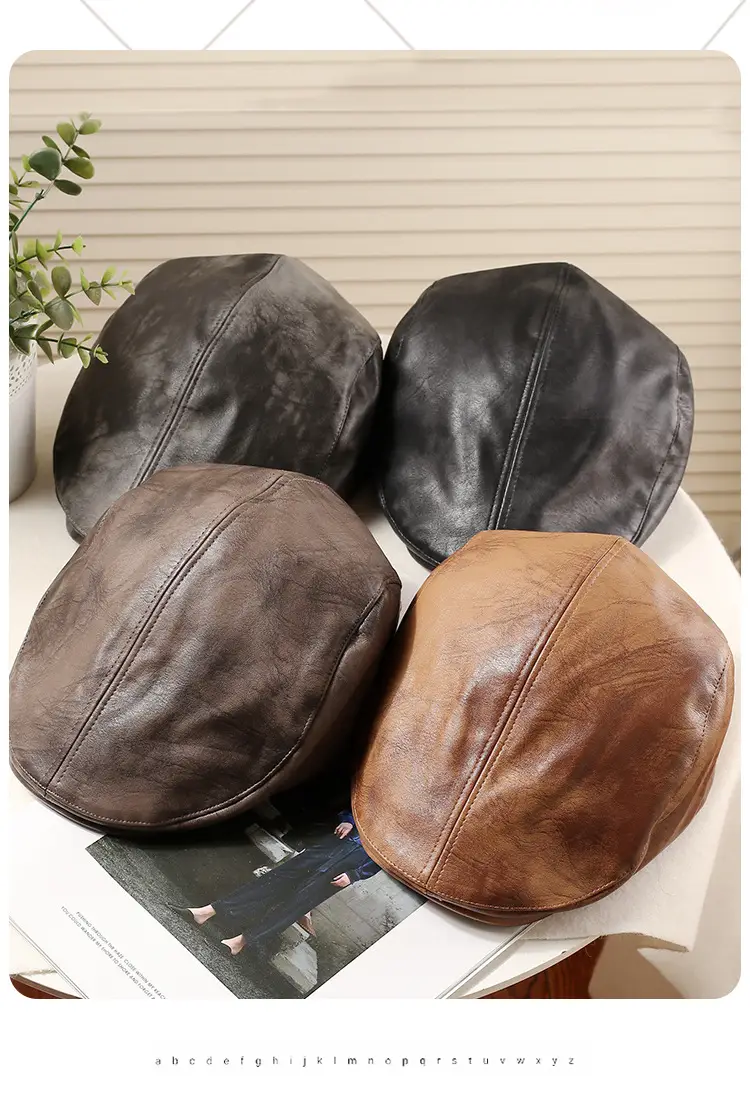 Women Duckbill Cap American Retro PU Leather 2025 Spring — feature 6