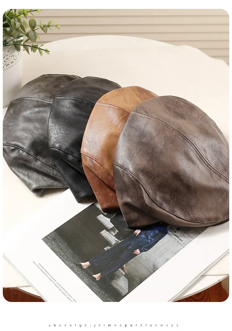 Women Duckbill Cap American Retro PU Leather 2025 Spring — feature 7