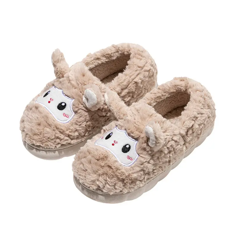 Cartoon Little Sheep Cotton Slippers for Home, Couple's Warm Plush Thick-Soled Slippers with a Soft Cushioning Feel for Autumn and Winter Maternity Use - Image 8