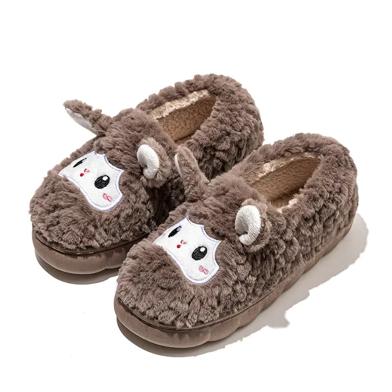 Cartoon Little Sheep Cotton Slippers for Home, Couple's Warm Plush Thick-Soled Slippers with a Soft Cushioning Feel for Autumn and Winter Maternity Use - Image 3