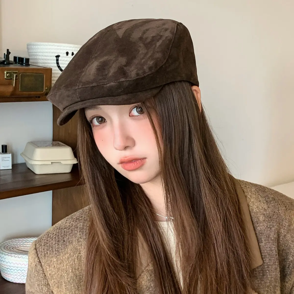 Women's Brown Retro Beret Hat Autumn Winter - Image 5
