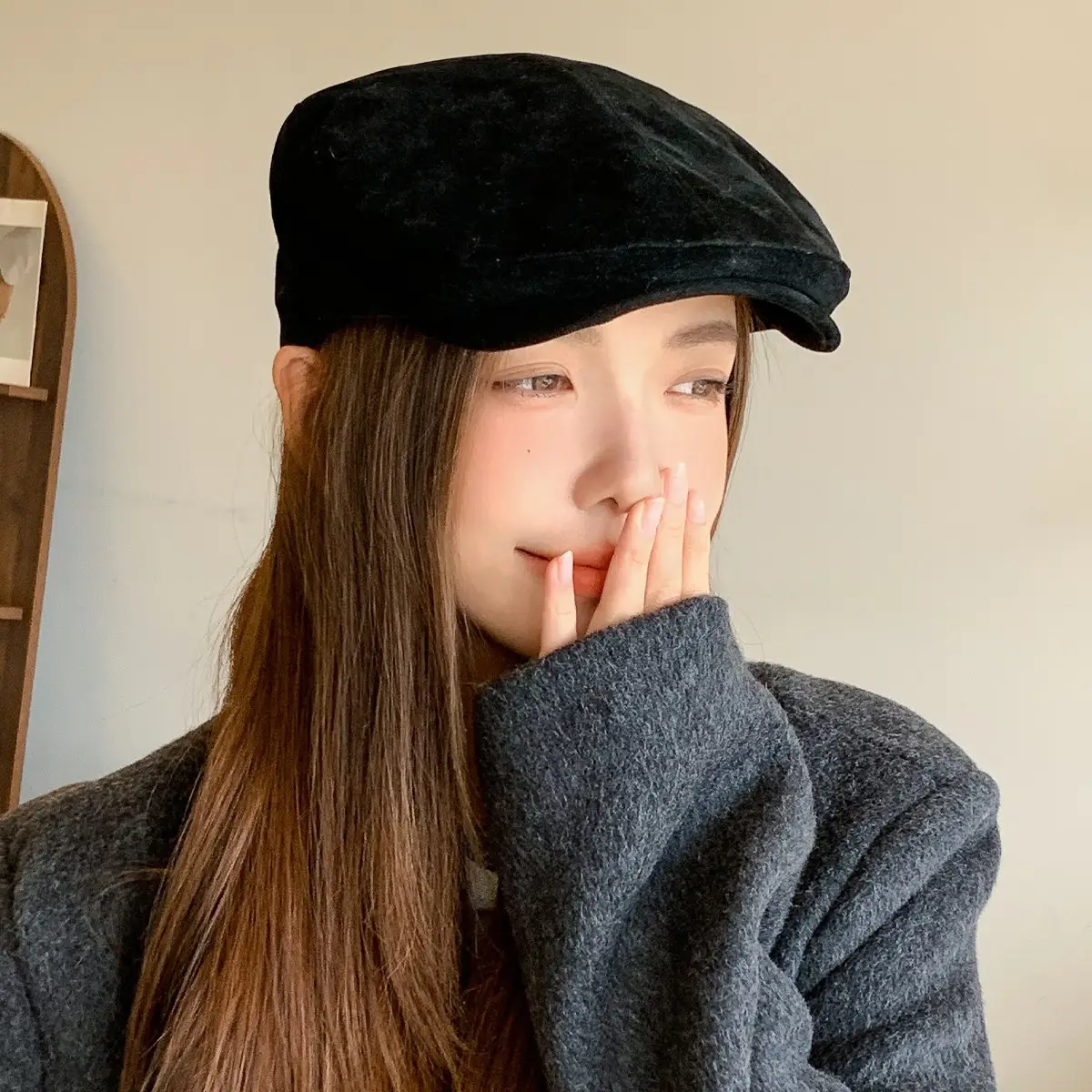 Women's Brown Retro Beret Hat Autumn Winter - Image 6