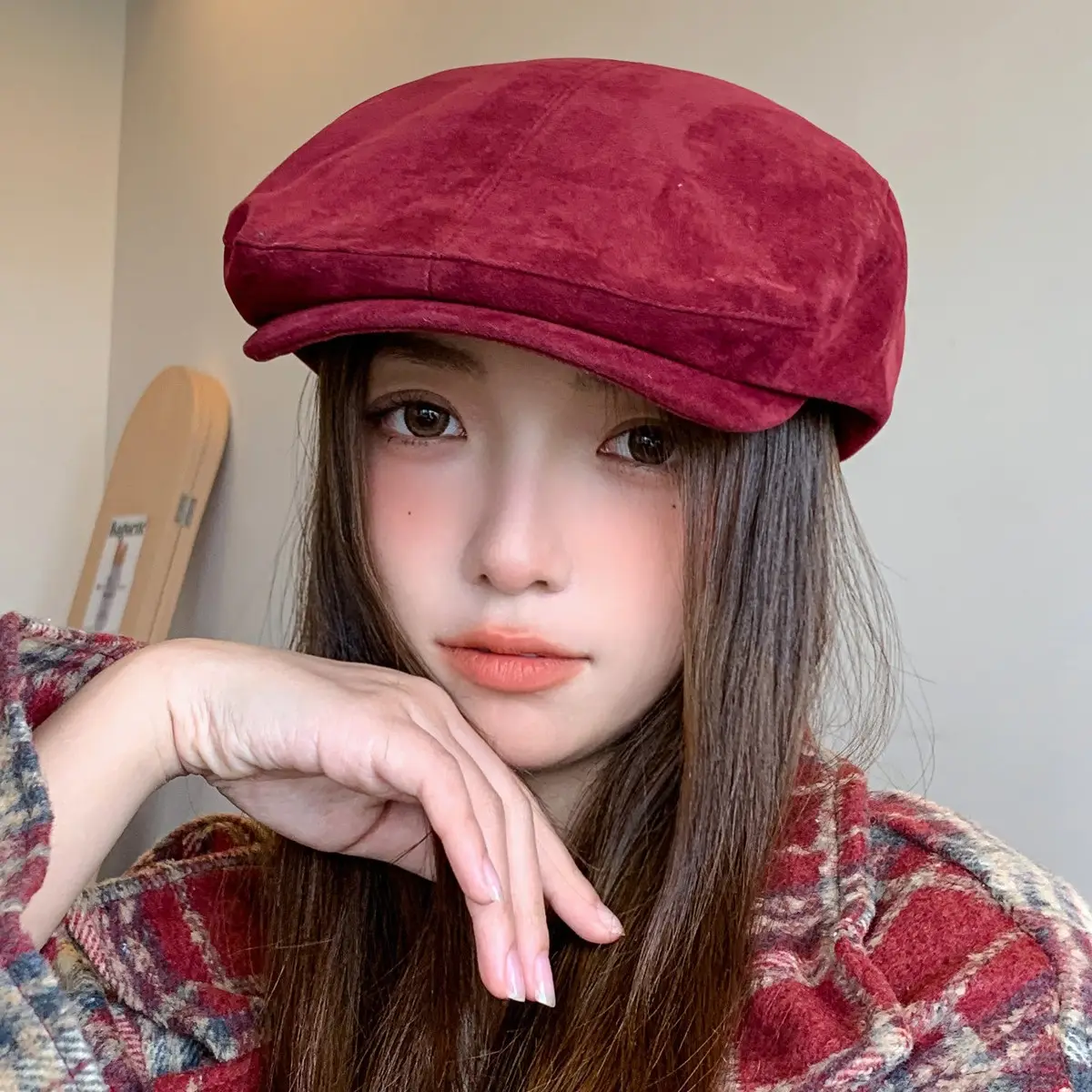 Women's Brown Retro Beret Hat Autumn Winter - Image 7