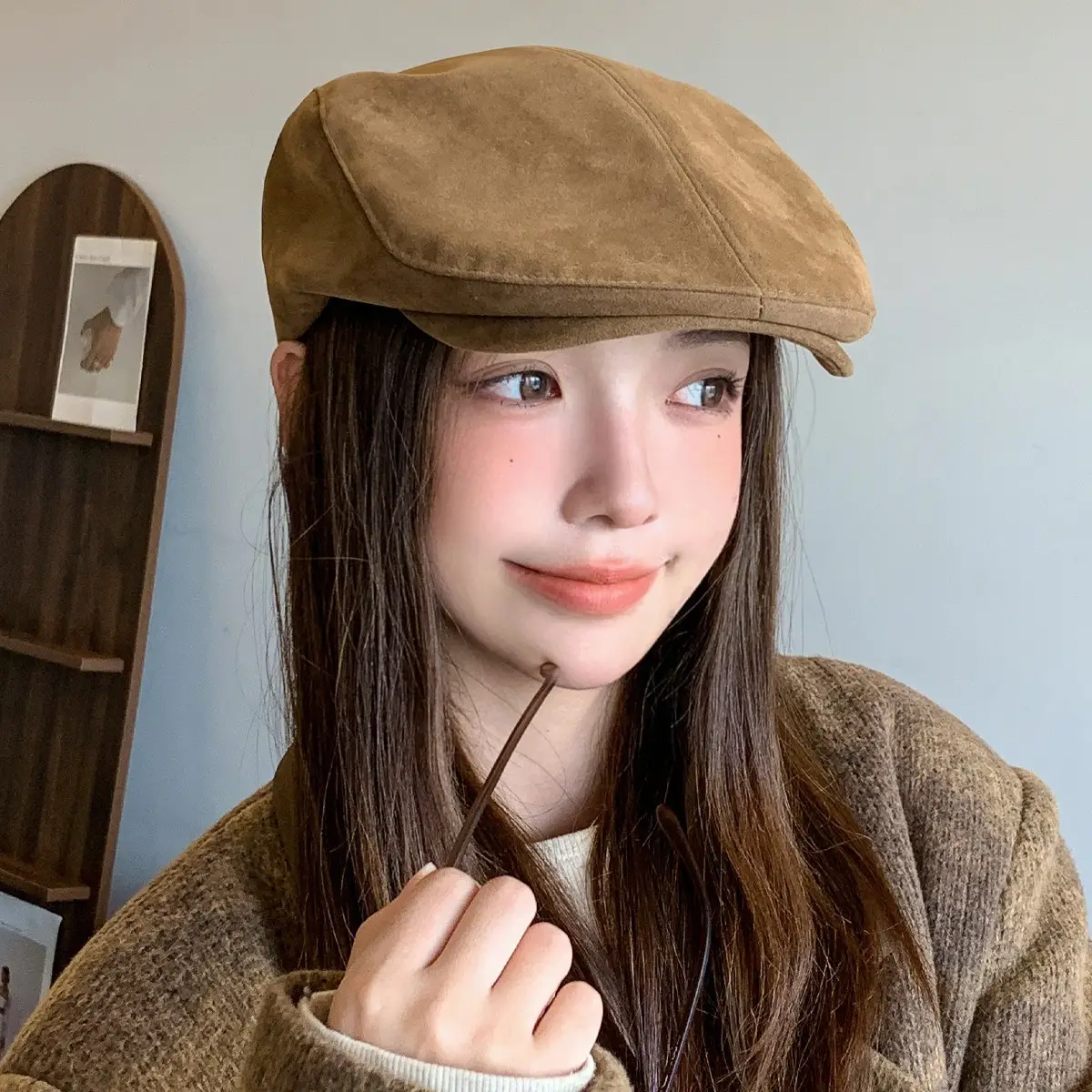 Women's Brown Retro Beret Hat Autumn Winter - Image 8