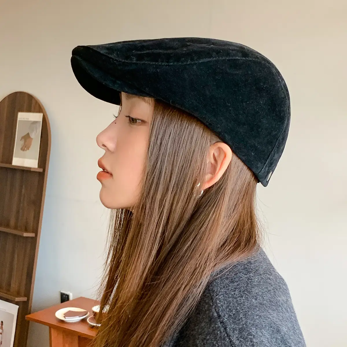 Women's Brown Retro Beret Hat Autumn Winter — feature 3