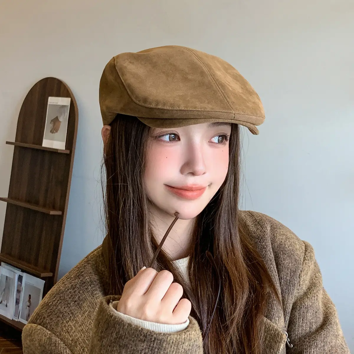 Women's Brown Retro Beret Hat Autumn Winter — feature 5