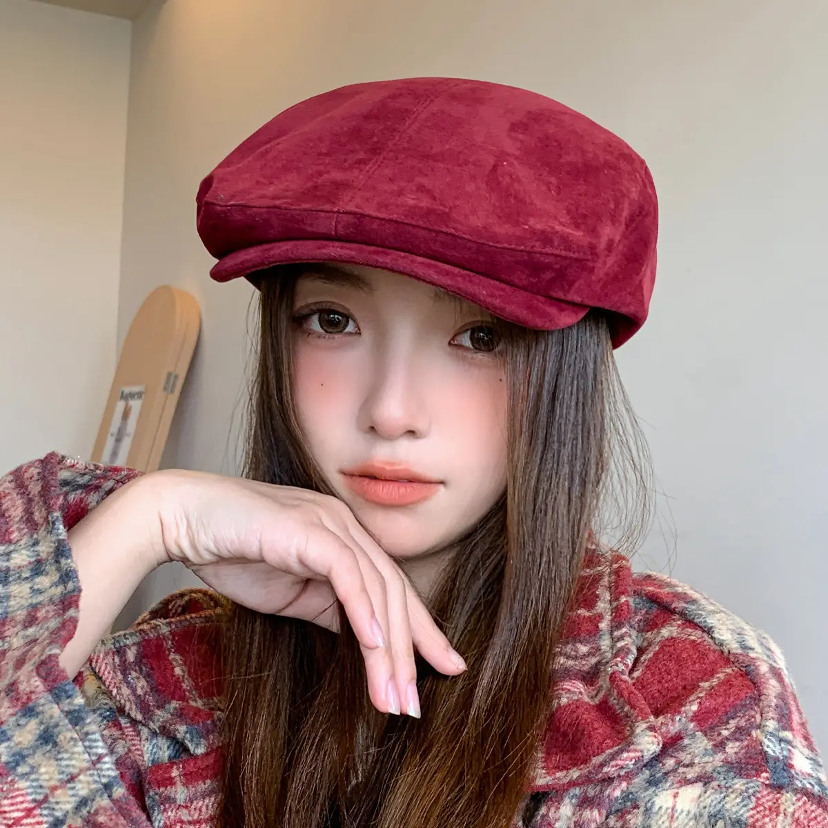 Women's Brown Retro Beret Hat Autumn Winter — feature 6
