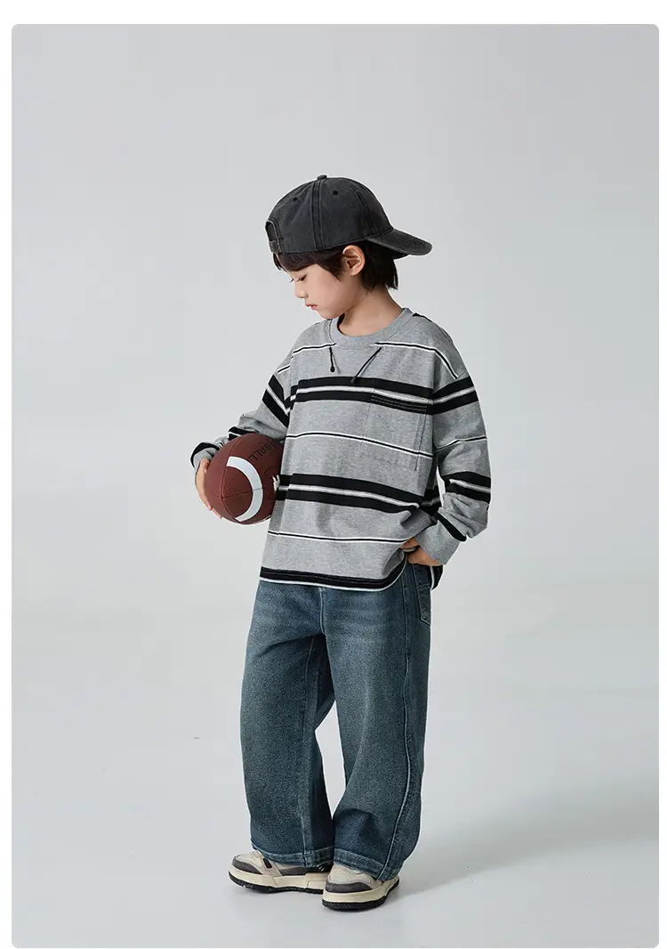 Haima Kids Long Sleeve T-Shirt Grey Black Striped 2026 — feature 10