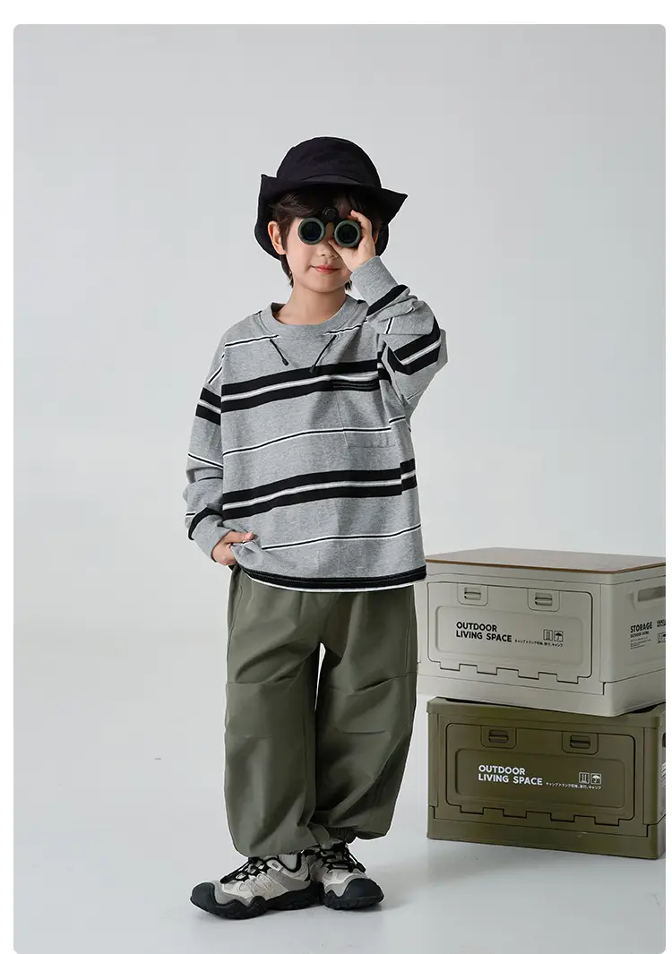 Haima Kids Long Sleeve T-Shirt Grey Black Striped 2026 — feature 8