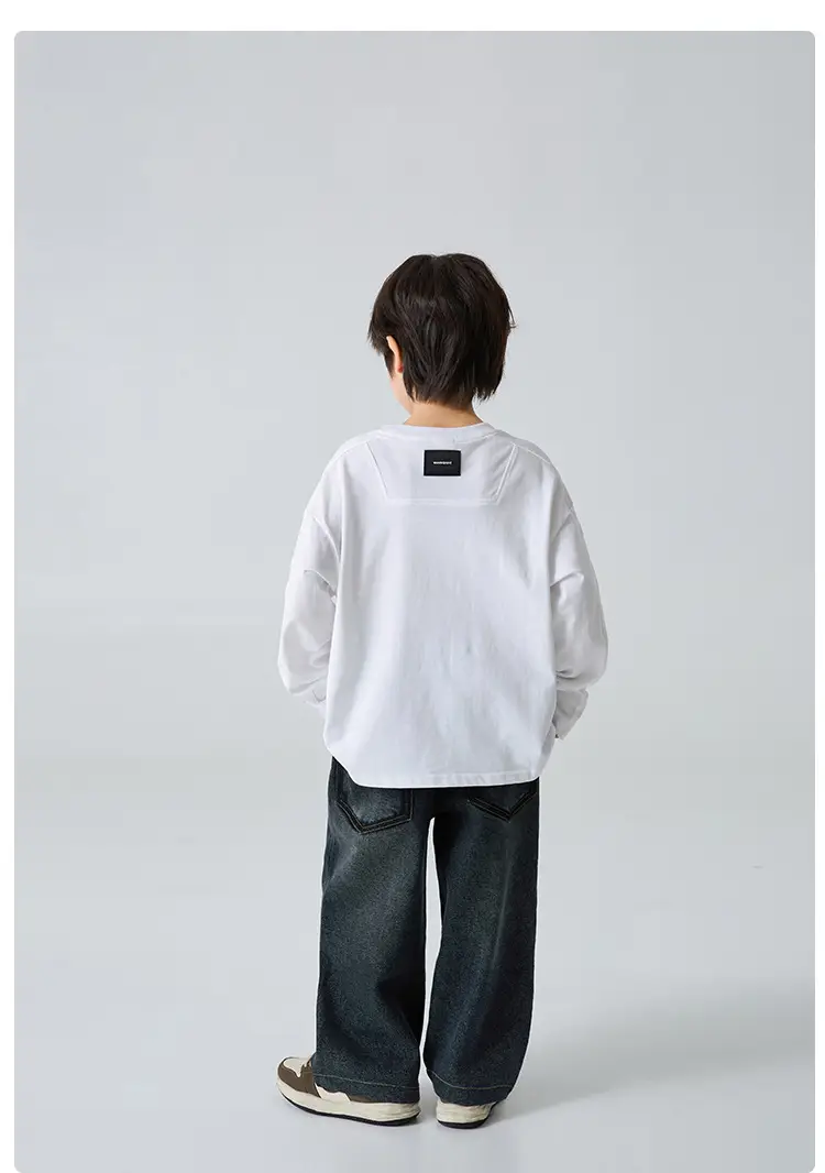Haima Boys Cotton Long Sleeve T-Shirt White Blue 2 Colors — feature 10