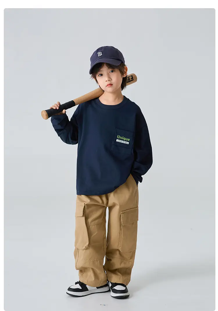 Haima Boys Cotton Long Sleeve T-Shirt White Blue 2 Colors — feature 11