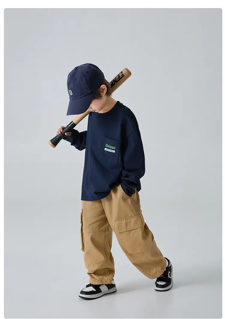 Haima Boys Cotton Long Sleeve T-Shirt White Blue 2 Colors — feature 12
