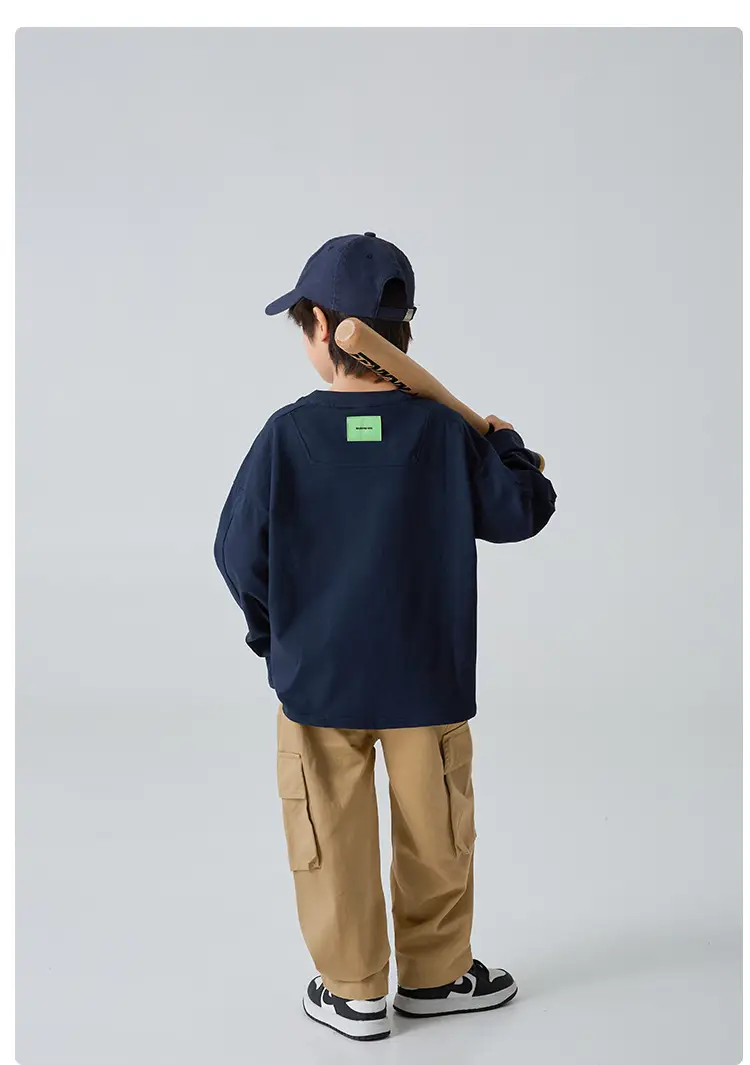 Haima Boys Cotton Long Sleeve T-Shirt White Blue 2 Colors — feature 13
