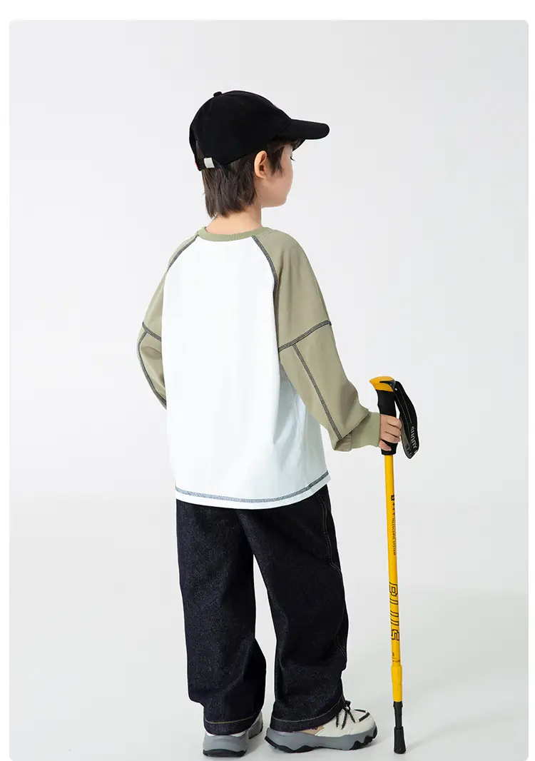 Haima Boys Pure Cotton Raglan Sleeve T-Shirt Orange White — feature 10