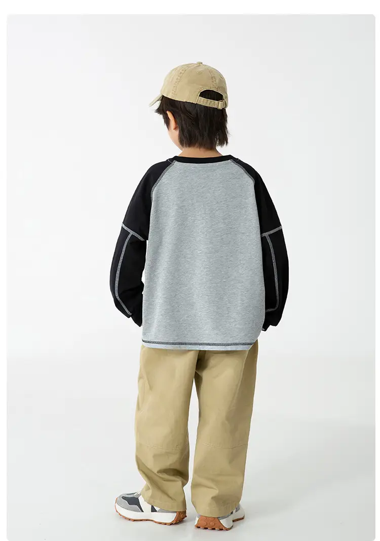 Haima Boys Pure Cotton Raglan Sleeve T-Shirt Orange White — feature 12