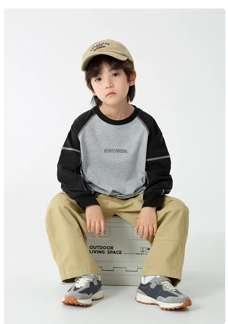 Haima Boys Pure Cotton Raglan Sleeve T-Shirt Orange White — feature 13