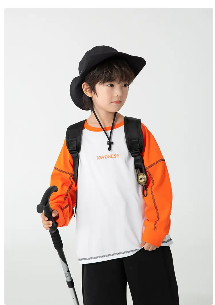 Haima Boys Pure Cotton Raglan Sleeve T-Shirt Orange White — feature 14