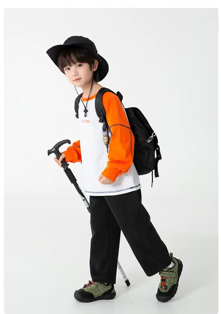 Haima Boys Pure Cotton Raglan Sleeve T-Shirt Orange White — feature 15