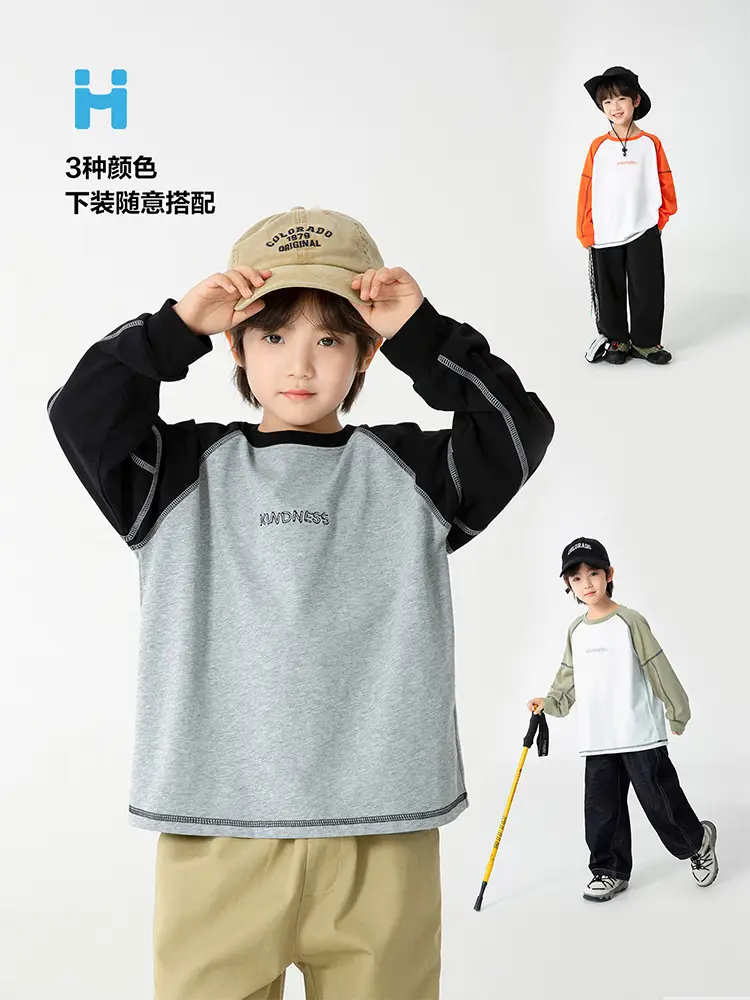 Haima Boys Pure Cotton Raglan Sleeve T-Shirt Orange White — feature 7