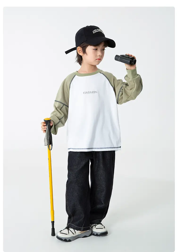 Haima Boys Pure Cotton Raglan Sleeve T-Shirt Orange White — feature 8