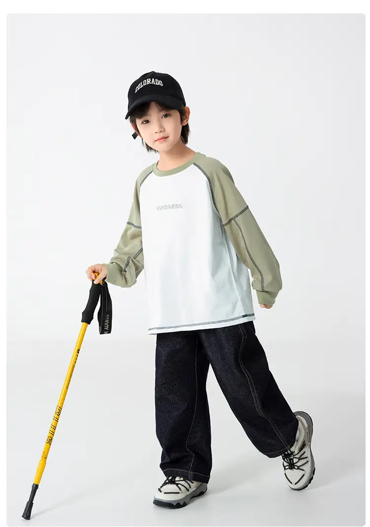 Haima Boys Pure Cotton Raglan Sleeve T-Shirt Orange White — feature 9