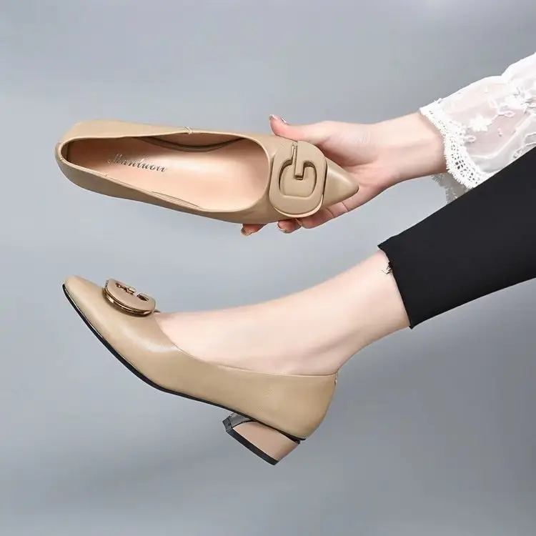 Low-Heeled Flats for Women 2025 Autum New Pointed Toe G-Buckle Soft Sole Soft Surface Shallow Mouth Fashionable Mother's Shoes Beanie Shoes - Image 6