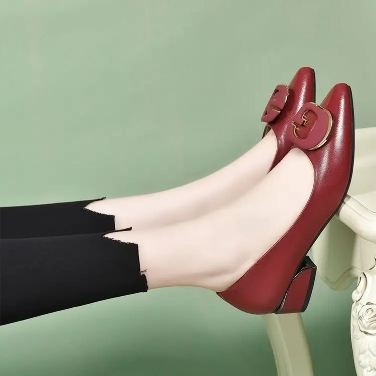 Low-Heeled Flats for Women 2025 Autum New Pointed Toe G-Buckle Soft Sole Soft Surface Shallow Mouth Fashionable Mother's Shoes Beanie Shoes — feature 7