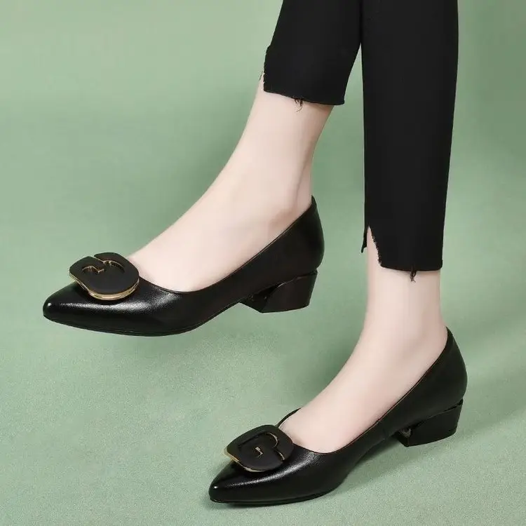 Low-Heeled Flats for Women 2025 Autum New Pointed Toe G-Buckle Soft Sole Soft Surface Shallow Mouth Fashionable Mother's Shoes Beanie Shoes — feature 8