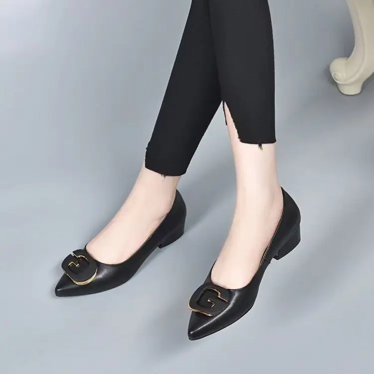 Low-Heeled Flats for Women 2025 Autum New Pointed Toe G-Buckle Soft Sole Soft Surface Shallow Mouth Fashionable Mother's Shoes Beanie Shoes — feature 9