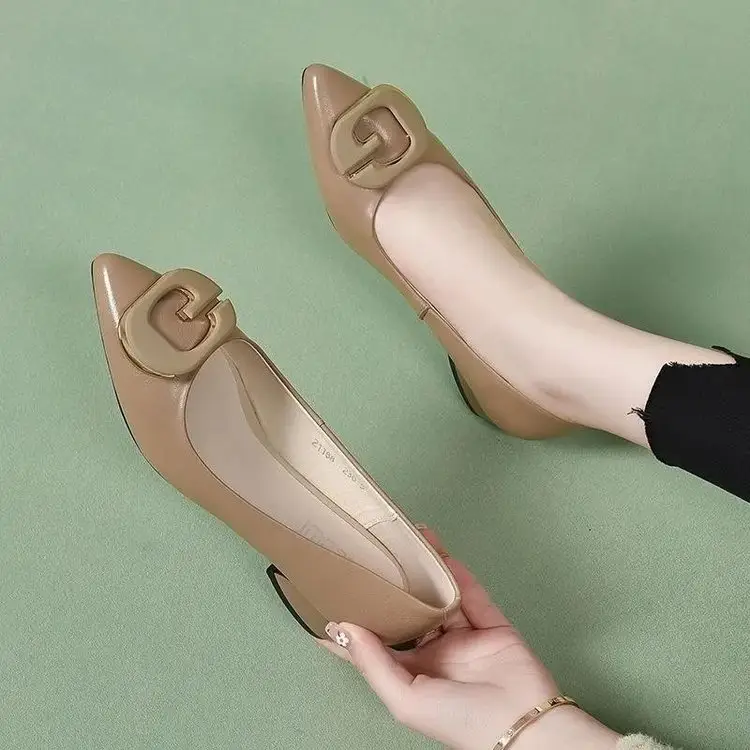 Low-Heeled Flats for Women 2025 Autum New Pointed Toe G-Buckle Soft Sole Soft Surface Shallow Mouth Fashionable Mother's Shoes Beanie Shoes - Image 3