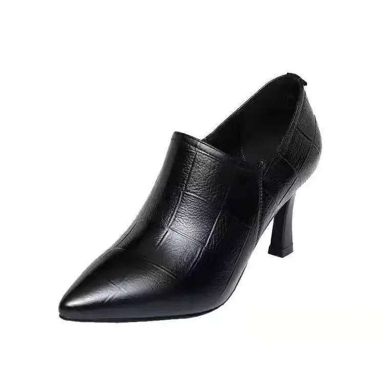 High Heels 2025 New Autum Pointed Toe Stiletto Deep Mouth Flats Genuine Leather Shoes Spring and Autum Versatile Small Heel Women's Shoes - Image 5