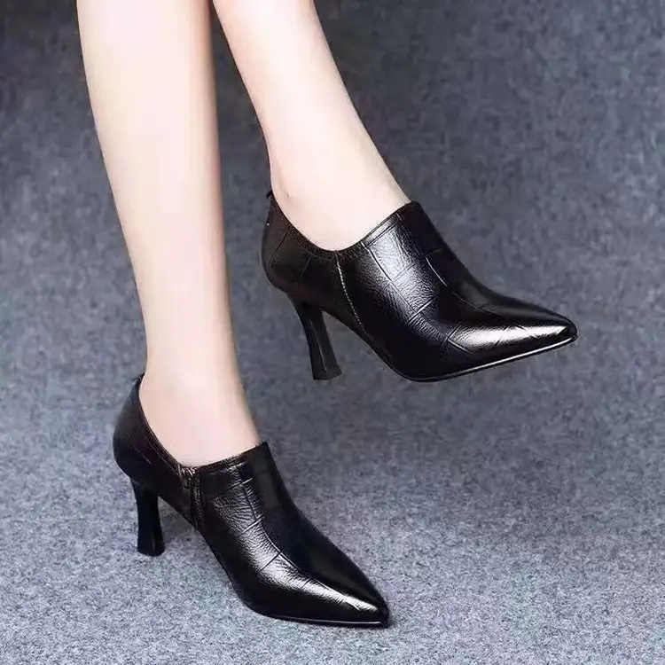High Heels 2025 New Autum Pointed Toe Stiletto Deep Mouth Flats Genuine Leather Shoes Spring and Autum Versatile Small Heel Women's Shoes — feature 8