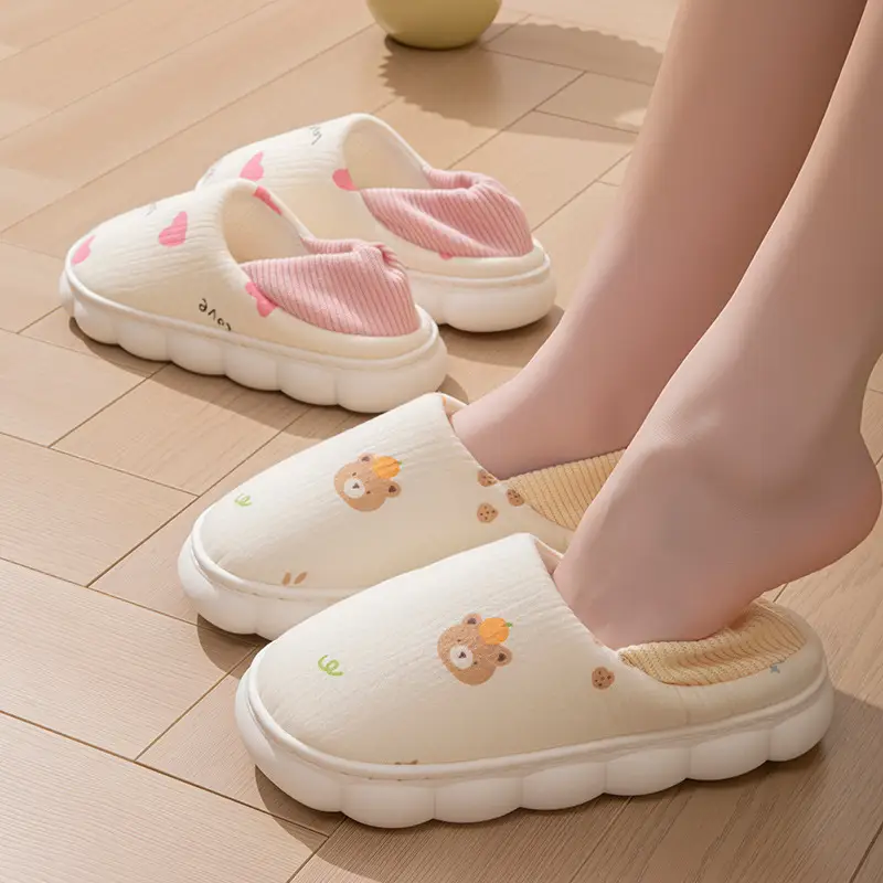 New Cartoon Maternity Slippers with Heel Cover, Cotton Slippers for Women, Autumn and Winter Indoor Non-Slip Warm Home Cotton Shoes for Women, All Seasons