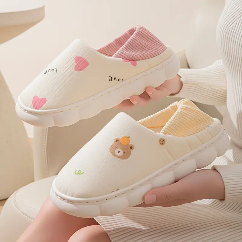 New Cartoon Maternity Slippers with Heel Cover, Cotton Slippers for Women, Autumn and Winter Indoor Non-Slip Warm Home Cotton Shoes for Women, All Seasons