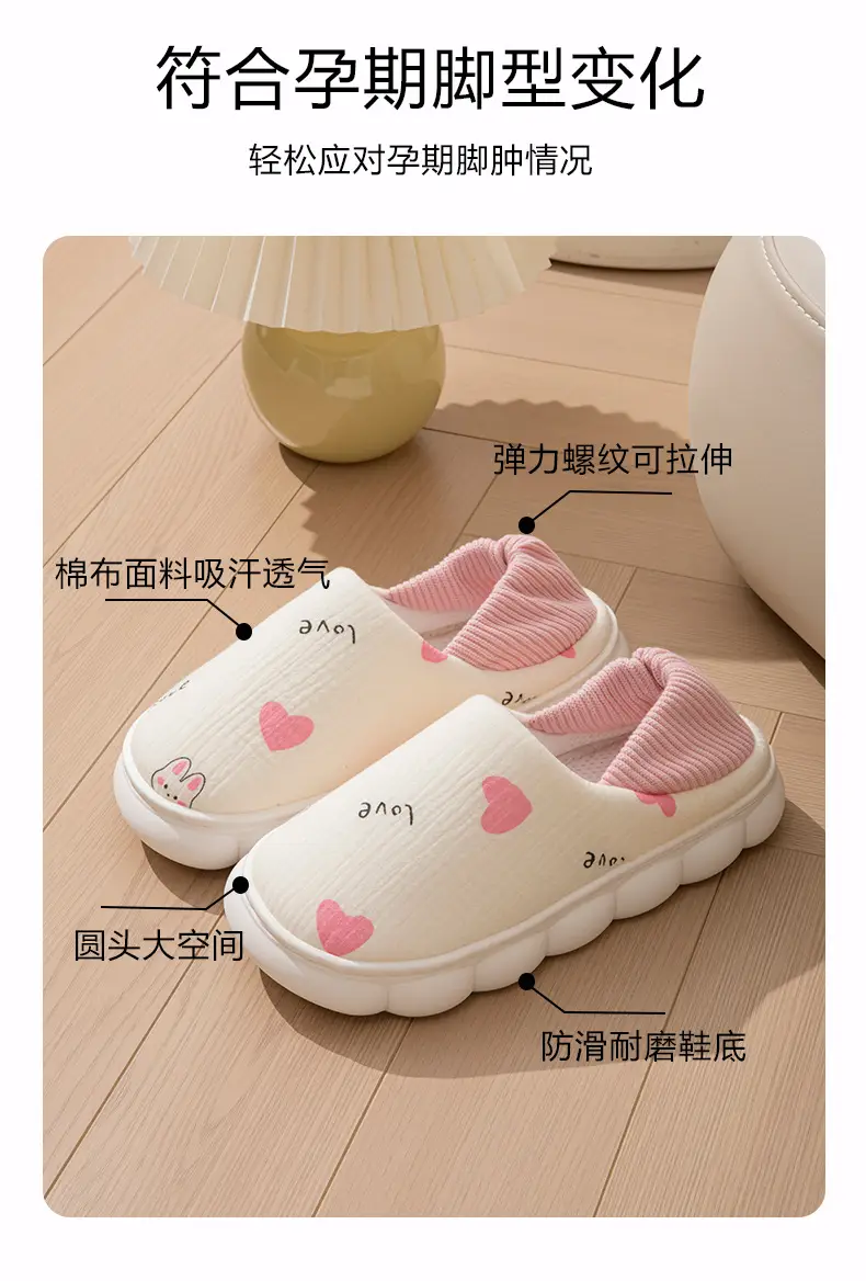 New Cartoon Maternity Slippers with Heel Cover, Cotton Slippers for Women, Autumn and Winter Indoor Non-Slip Warm Home Cotton Shoes for Women, All Seasons — feature 3