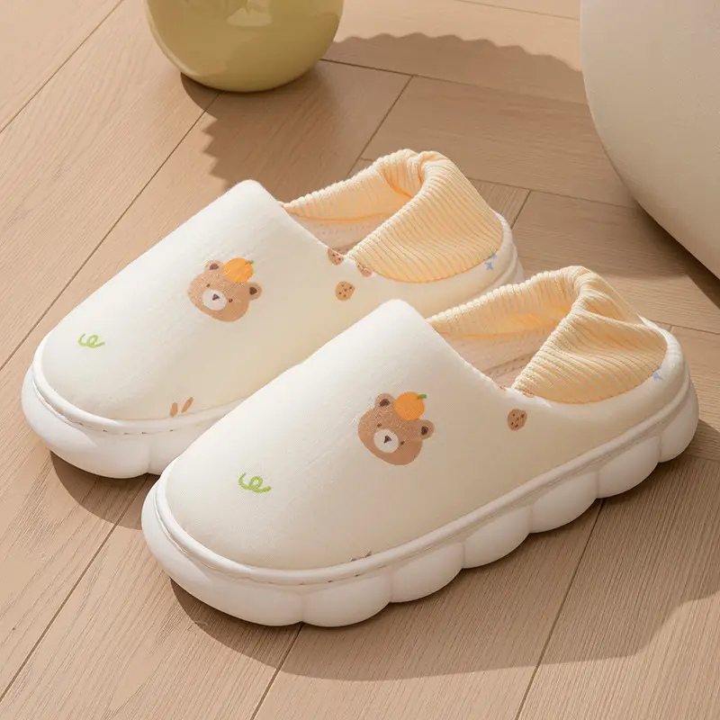 New Cartoon Maternity Slippers with Heel Cover, Cotton Slippers for Women, Autumn and Winter Indoor Non-Slip Warm Home Cotton Shoes for Women, All Seasons