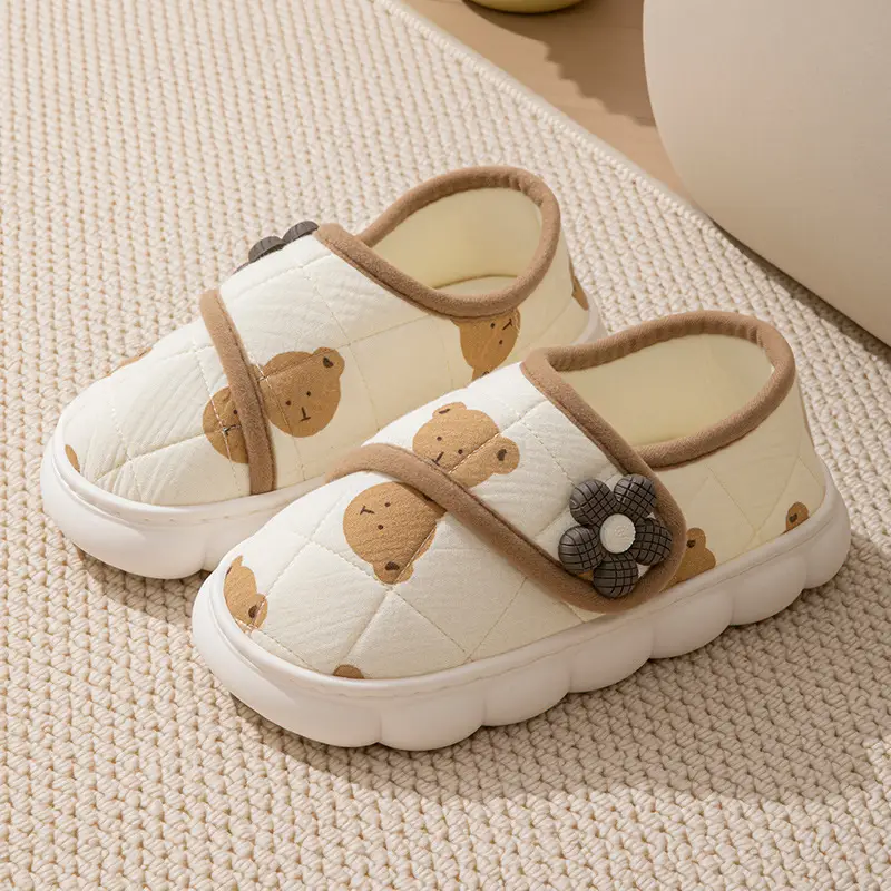 New Cartoon Maternity Slippers with Heel Cover, Cotton Slippers for Women, Autumn and Winter Indoor Non-Slip Warm Home Cotton Shoes for Women, All Seasons