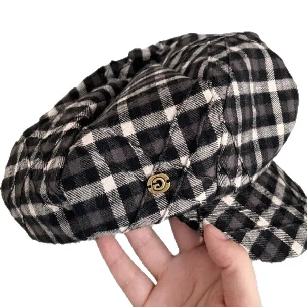 British Retro Plaid Octagonal Hat for Women - Image 7